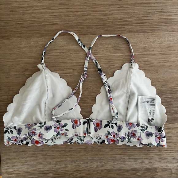 NWOT H&M Floral Print Scalloped Edge Bikini Swimsuit Top Adjustable Straps Cute - Picture 5 of 8